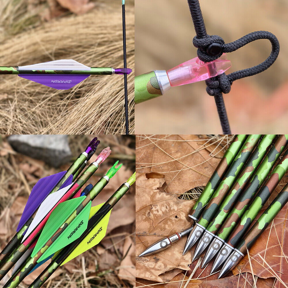 12pcs 30Inch Carbon Arrows SP340 Archery Compoundbow RecurveBow Hunting Arrows Camo
